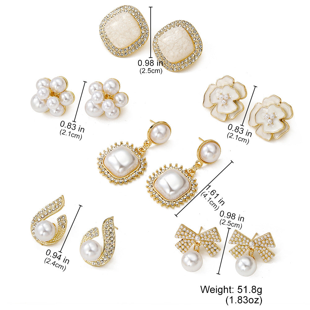 Wholesale Mixed Material Electroplated Pearl Earrings 6 Pair Set French Vintage Baroque Women S Fashion Jewelry