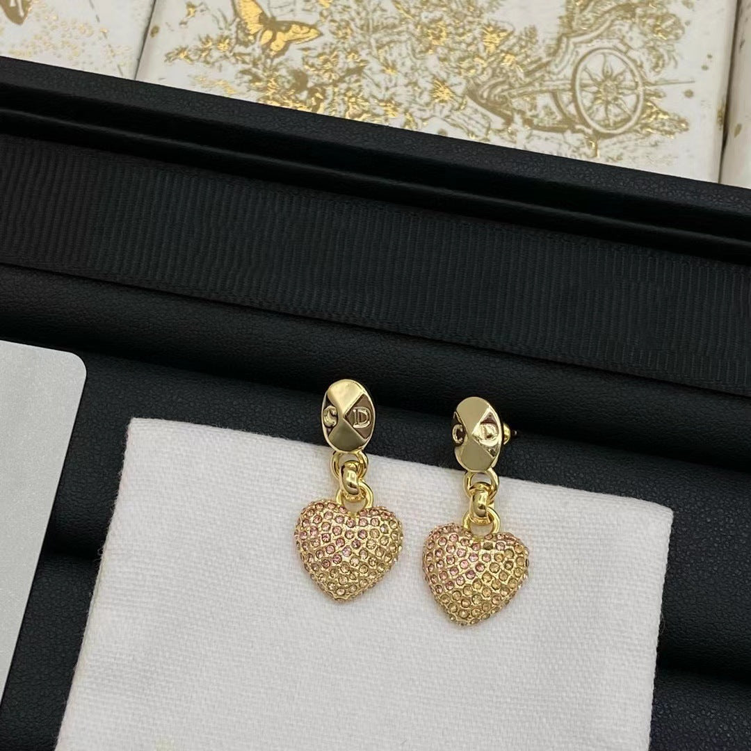 Wholesale Brass rhinestone heart-shaped letter earrings ACCVIP