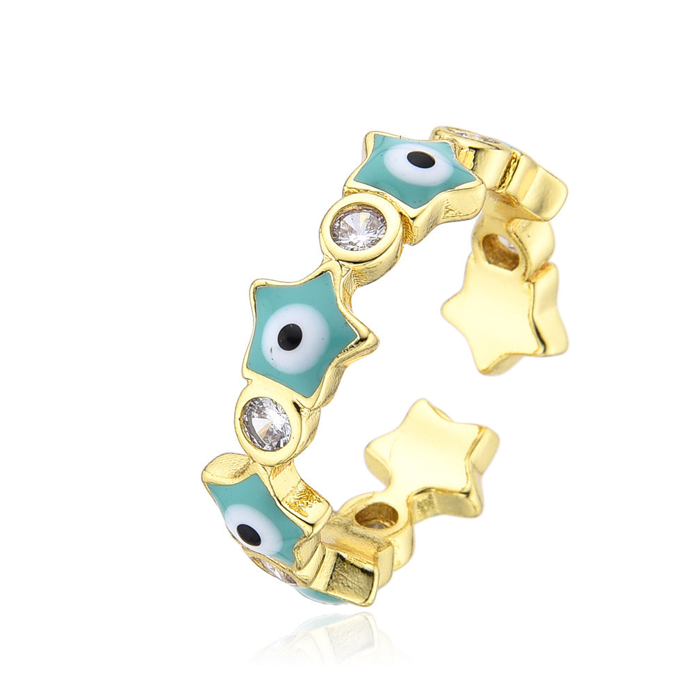 Wholesale Colorful Oil Drop Demon Eye Zircon Star Adjustable Ring