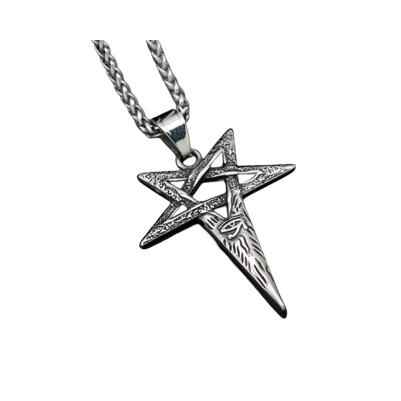 Wholesale Viking Pentagram Devil's Eye Pendant  Retro Titanium Steel Necklace