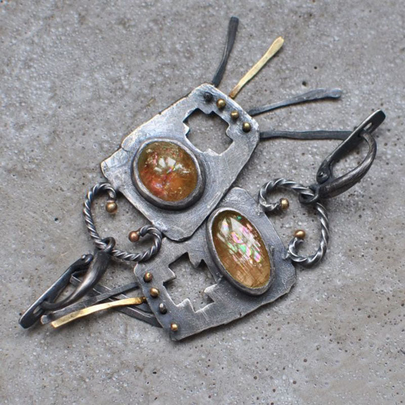 Wholesale Champagne Color Opal Earrings Antique Creative Hollow Cross Asymmetric Earrings