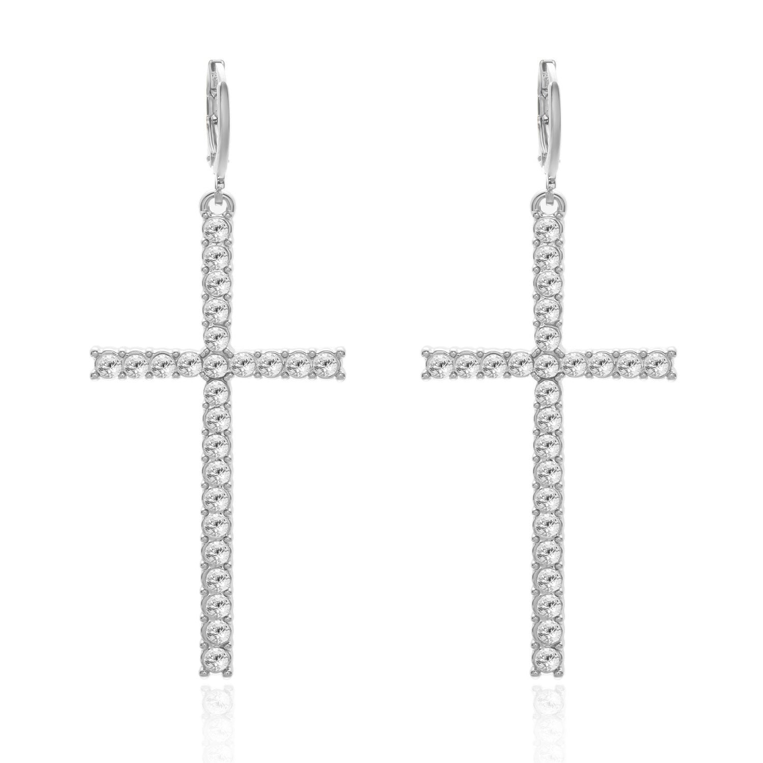 Wholesale cross diamond earrings asymmetric rhinestone pearl earrings