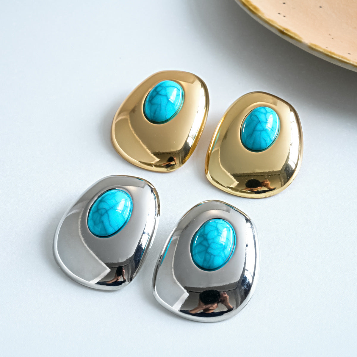 Wholesale Vintage Geometric Oval Earrings,  Silver Needle Gold Plated Iron,  Party Jewelry Accessory