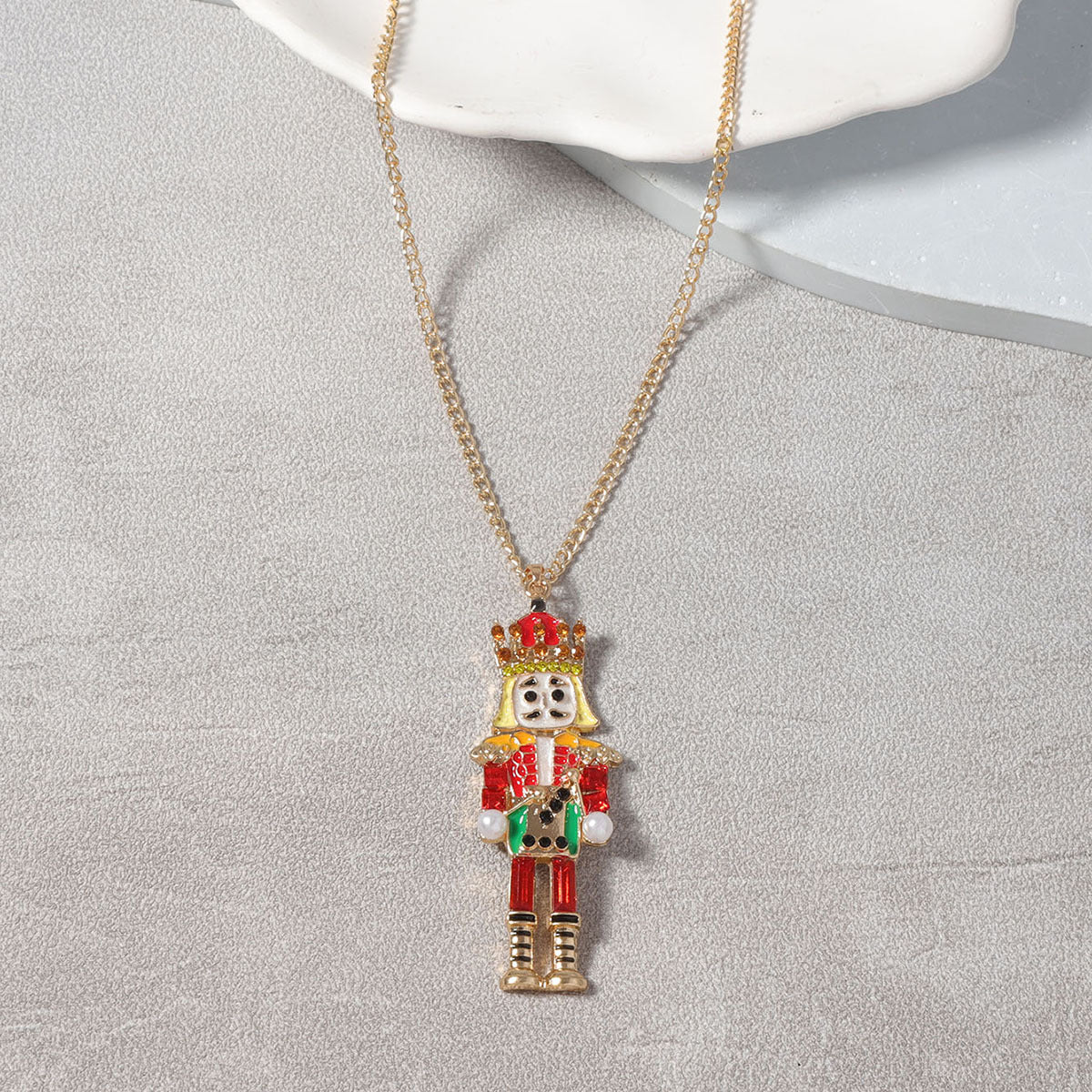 Wholesale Cartoon Alloy Oil Dropping Zircon Nutcracker Soldier Necklace