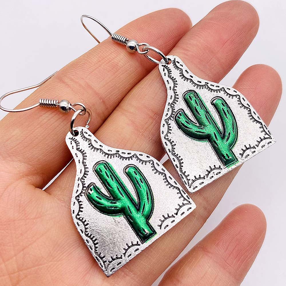 Wholesale  Cactus vintage ethnic style bump turquoise flower earrings