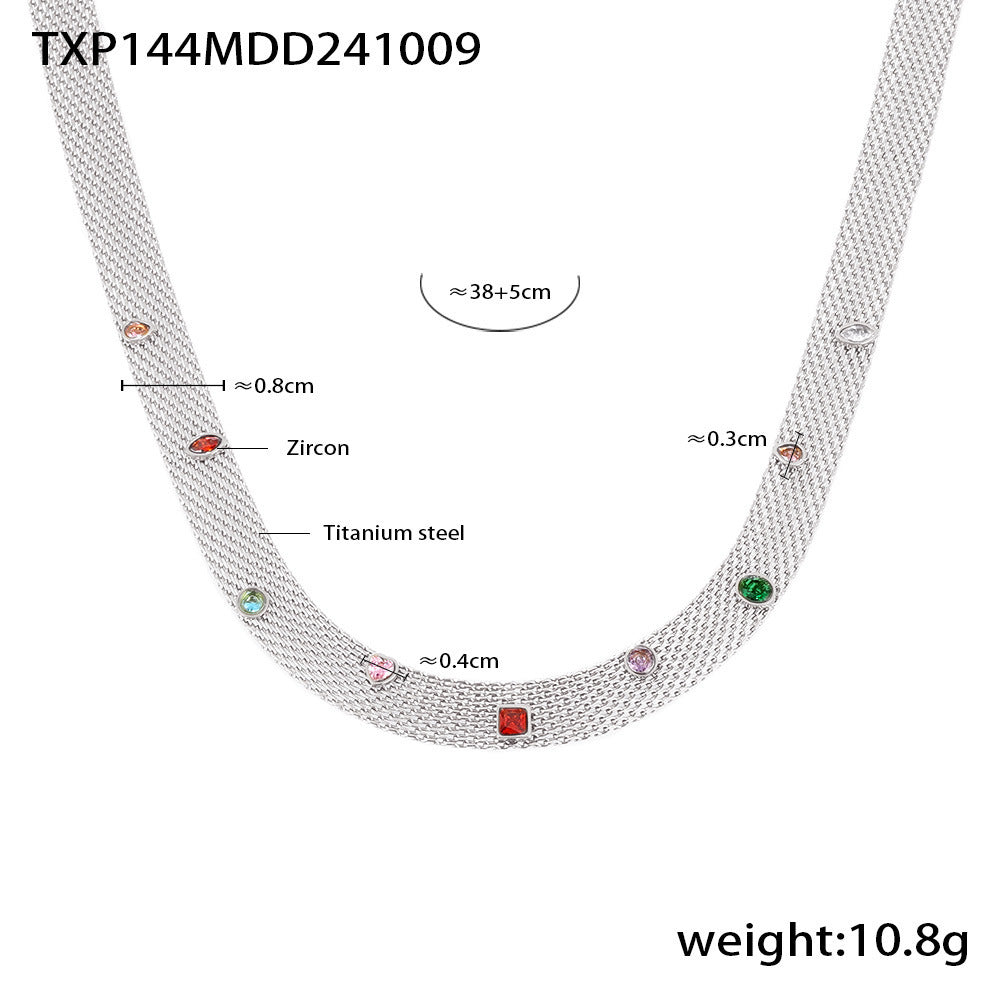 Wholesale Titanium Steel  Geometric Colorful Zircon Necklace Bracelet Set