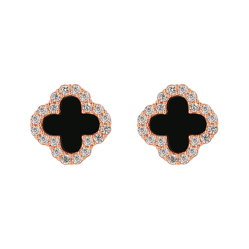 Wholesale 18K black chalcedony anti-allergy  S925 silver needle simple diamond black agate earrings