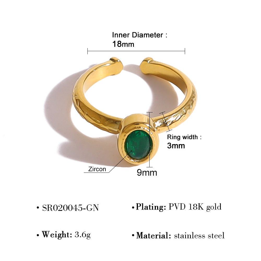 Wholesale retro style color zircon ring  open stainless steel adjustable ring