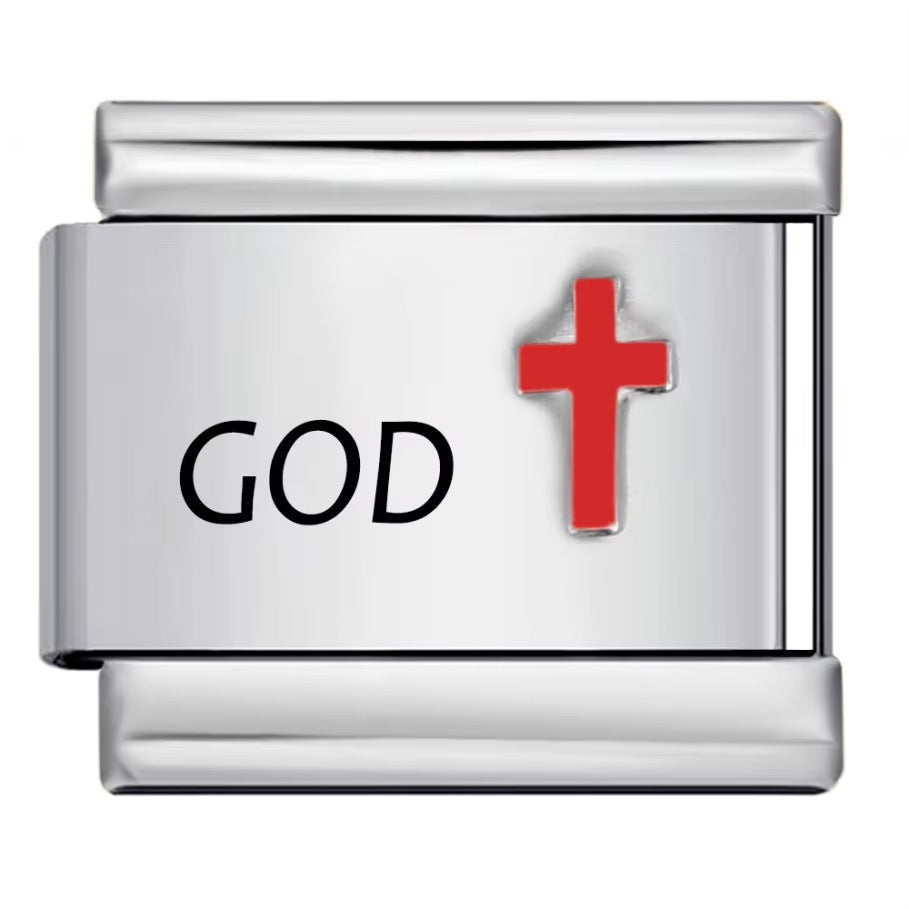 Wholesale Italian Charm Bracelet 9mm DIY Red cross pattern  Creative Stainless Steel Composable Bracelet