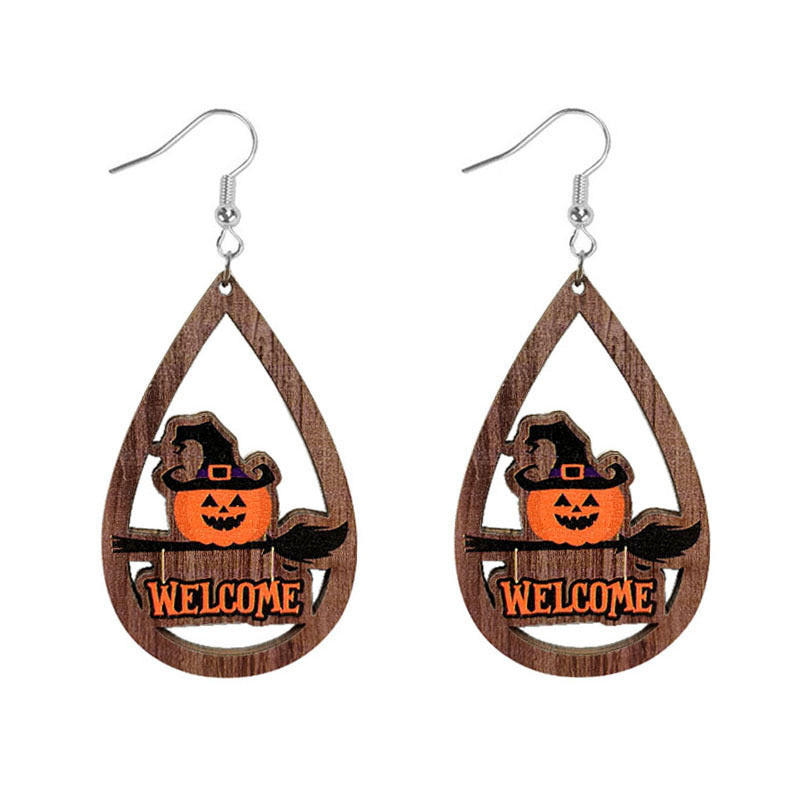 Wholesale Halloween Exaggerated Vintage Ghost Wood Earrings ACC-ES-WenTuo001