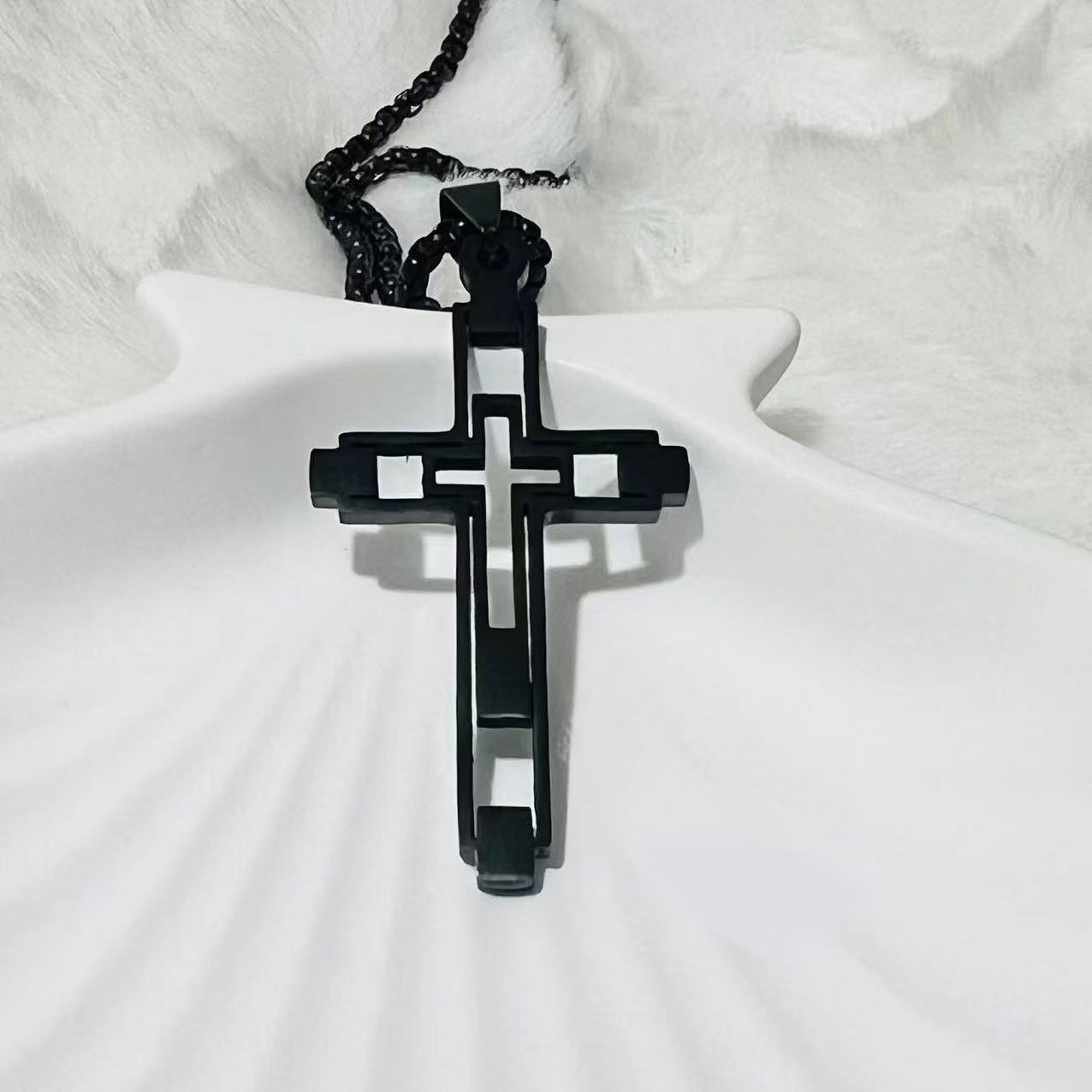 Wholesale Titanium Steel Hollow Cross Necklace