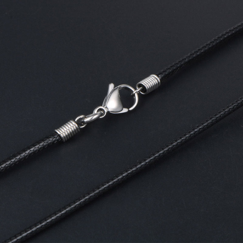Wholesale Titanium Steel Buckle Simple Black Braided Linen Wax Rope Necklaces ACC-NE-Yixin006