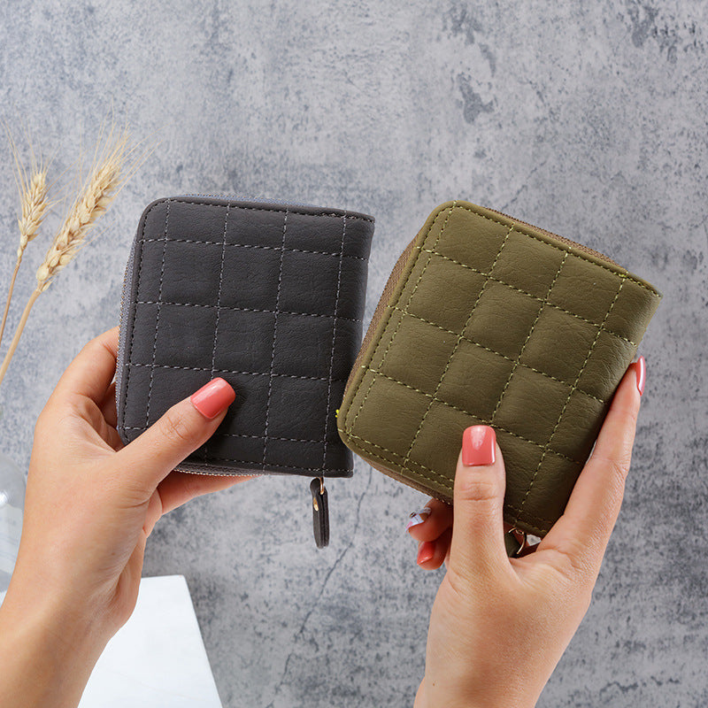 Wholesale Trendy Korean Style Women S Small Wallet White PU Leather ed Checkered Multi Card Slots Zip Buckle Cute Student Coin Purse Fashion Accessory