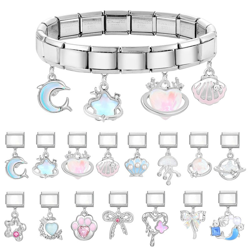 Wholesale 2PCS 9mm Italian Charm Starter Bracelets DIY Pendant Stainless Steel Composable Bracelet