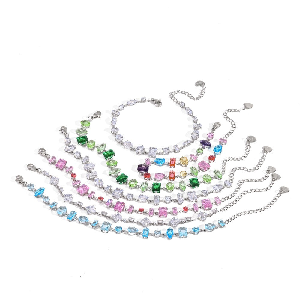 Wholesale Trendy Geometric Stainless Steel Bracelet with Cubic Zirconia,  Mixed Colors,  Unisex Fashion Accessory for Everyday Wear