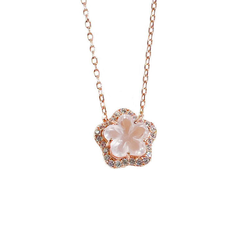 Wholesale Natural Rose Quartz Cherry Blossom Sterling Silver Necklace ACC-NE-XJF003