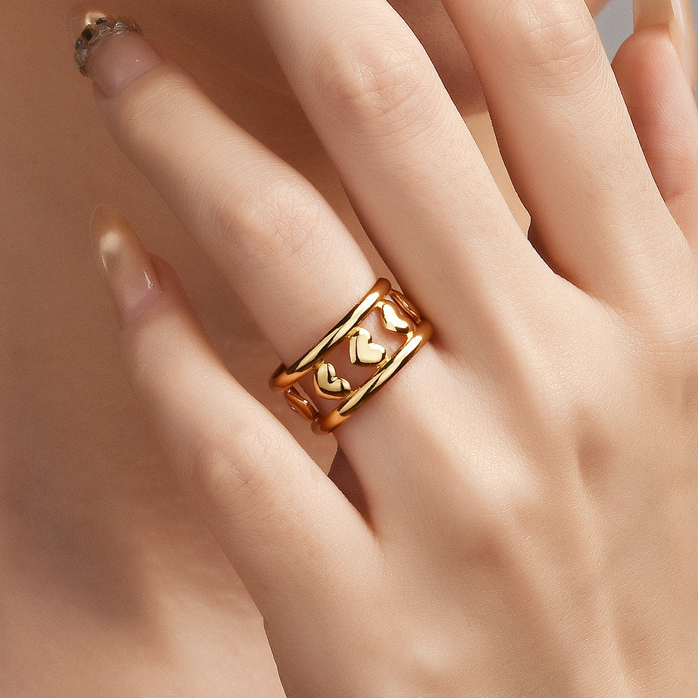 Wholesale Gold Plated Titanium Steel Geometric Eye Adjustable Ring Boutique Resale