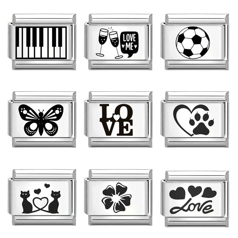 Wholesale  Italian Charm Bracelet 9mm DIY Splicing Removable Black and White Series Stainless Steel Composable Bracelet