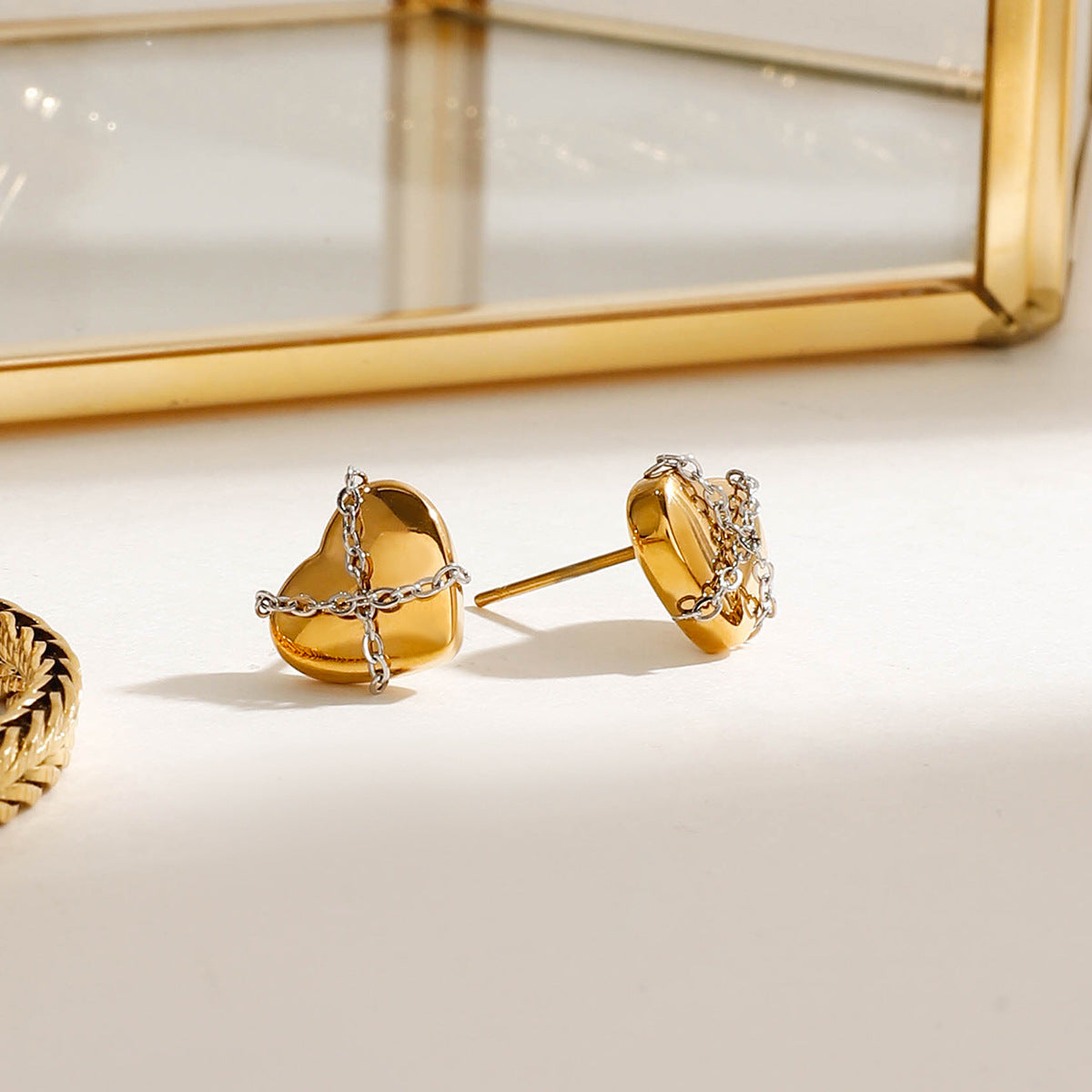 Wholesale 18k gold stainless steel gold and silver color matching gold love  earrings