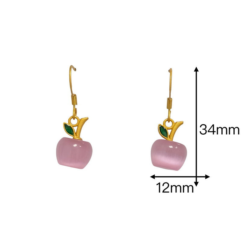 Wholesale Gold Leaf Pink Crystal Apple Ear Hook Cat's Eye Apple Necklaces Earrings