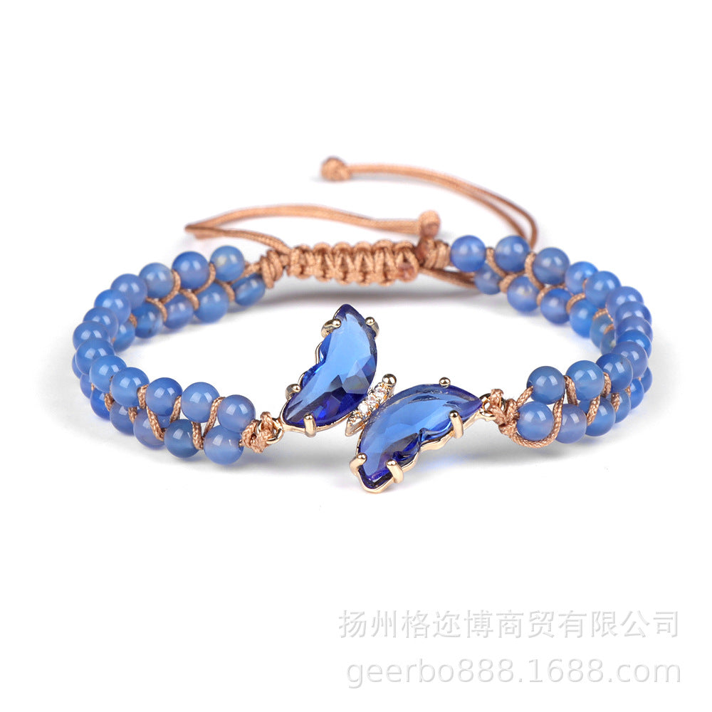 Wholesale Natural Stone Handwoven Amethyst Butterfly Pendant Bracelet ACC-BT-GEB006