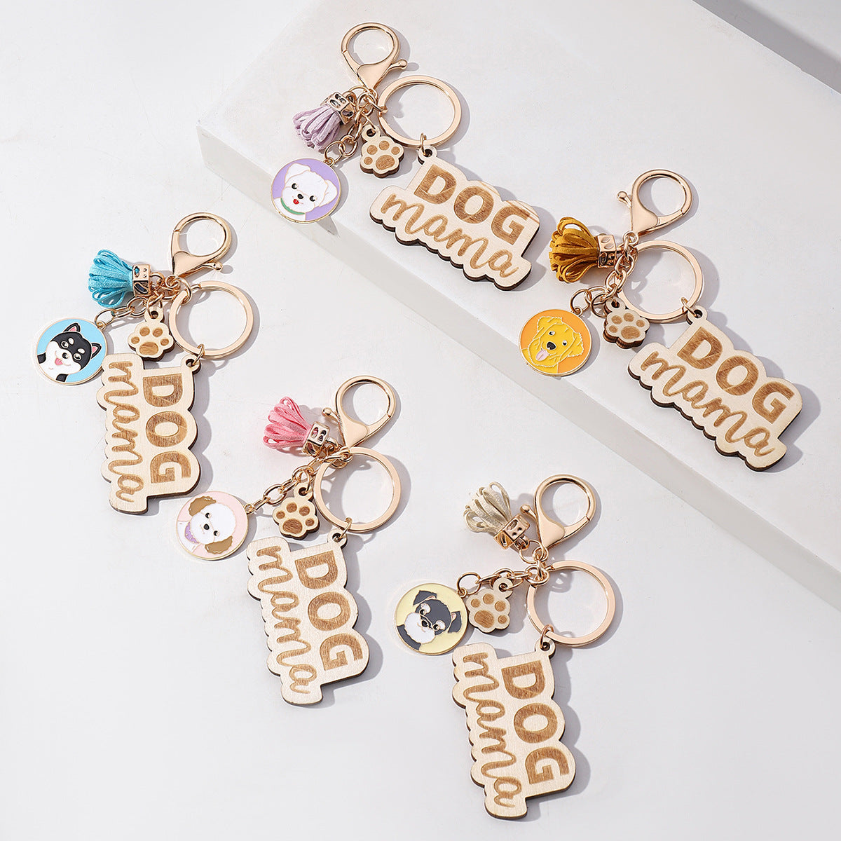 Wholesale English Letter Mother's Day Tassel Wood Keychain ACC-KC-RongR061
