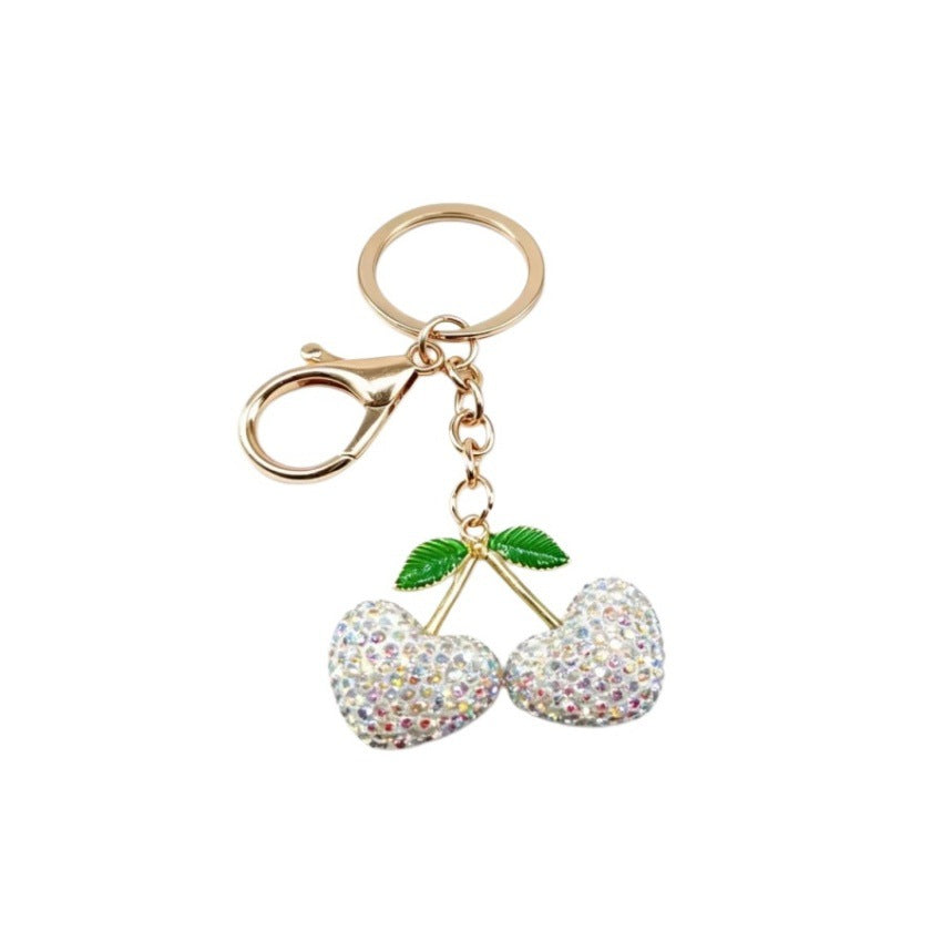 Wholesale 3D Rhinestone Cherry Heart Keychain Charm Creative Car Key Bag Pendant Decorative Accessory