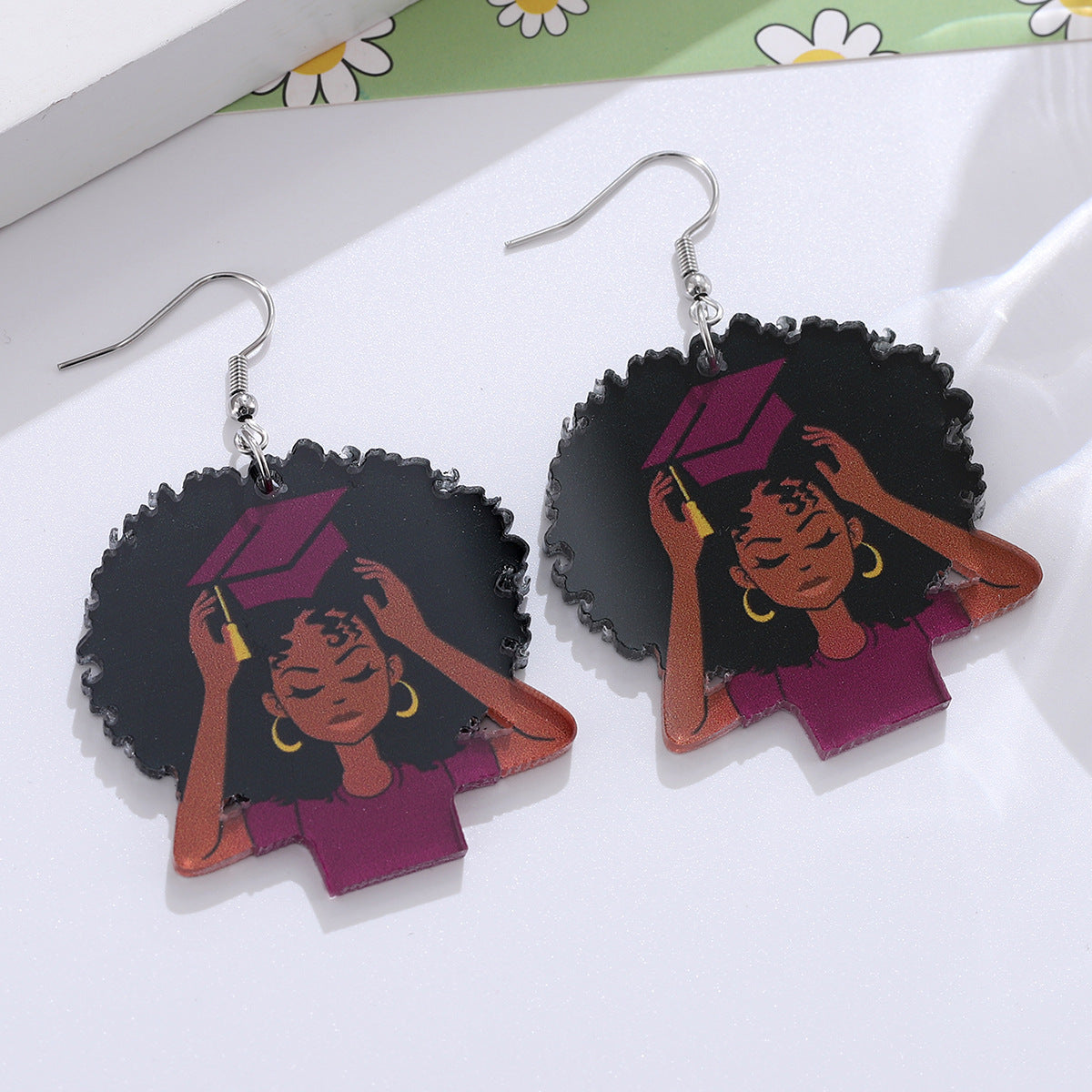 Wholesale  Graduation Season Retro Bachelor Hat Head Pendant Earrings