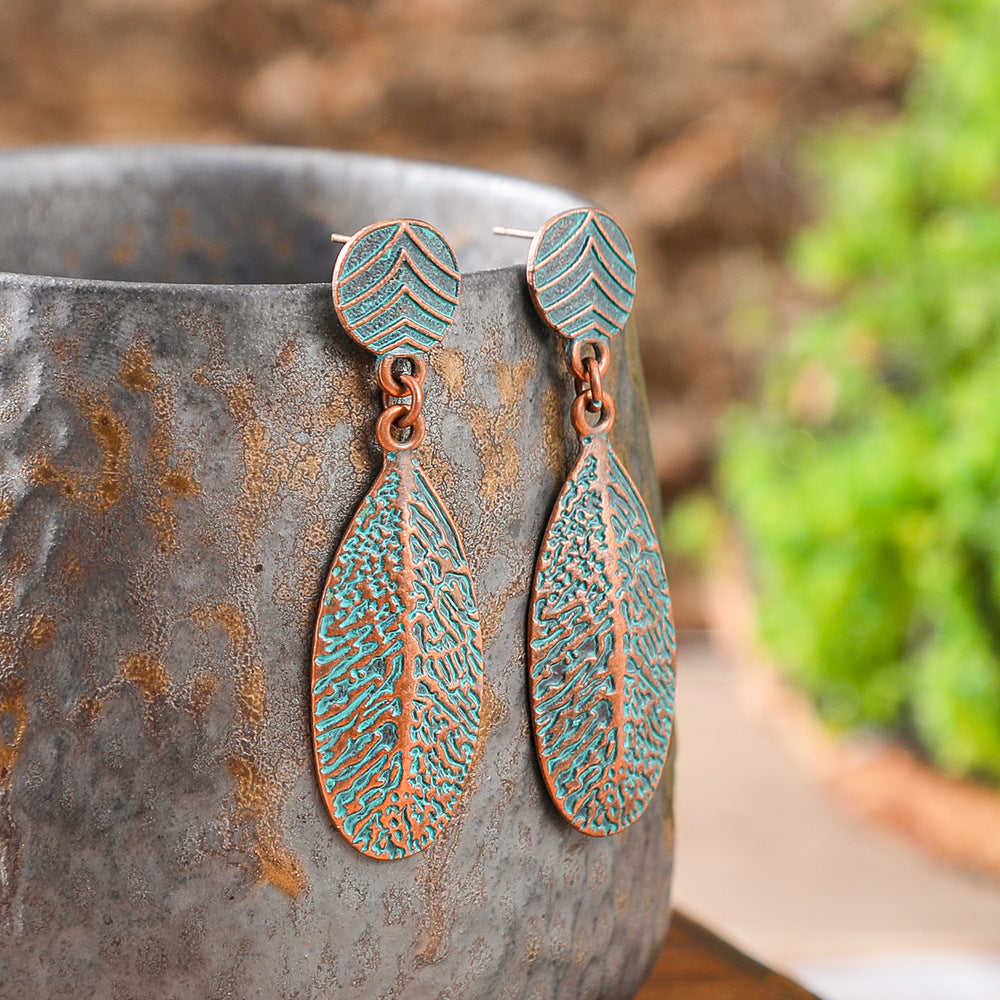 Wholesale Retro Ethnic Earrings Set Alloy Geometric Turquoise Tassel Trendy Party Accessory Gift