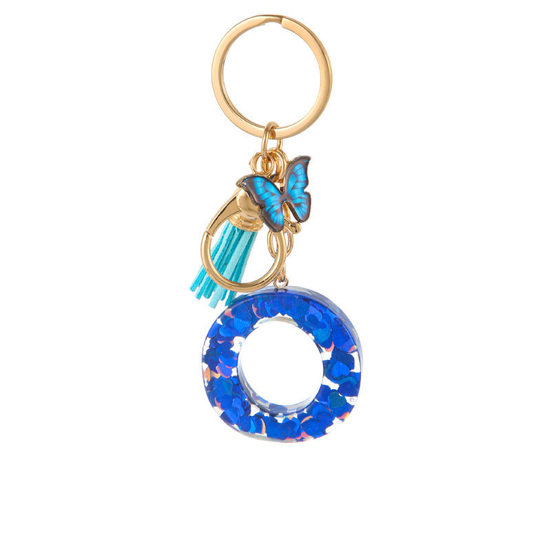 Wholesale Resin blue heart butterfly letter keychain