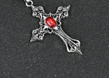 Wholesale Gothic Dark Red Gemstone Cross Black Velvet Choker Necklace Fashion Accessory