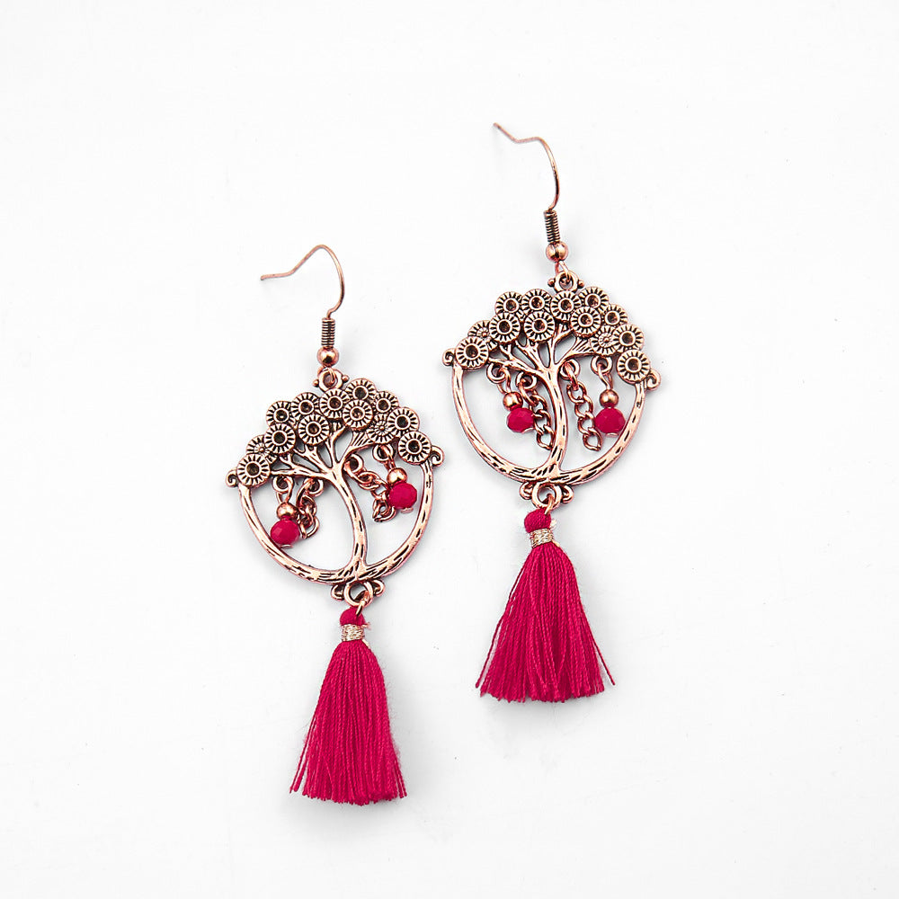 Wholesale Chinese Style Red Tassel Earrings Retro Medieval Festive Jewelry Accessory