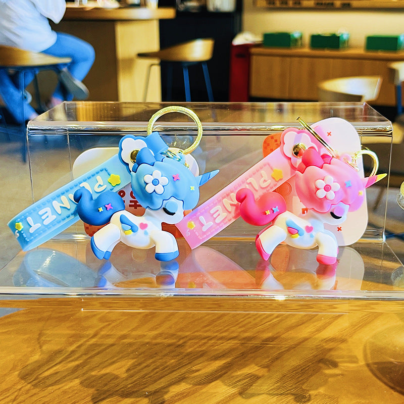 Wholesale Cartoon Rainbow Pony PVC Soft Keychain Creative Keychain ACCVIP-KC-HangLi011