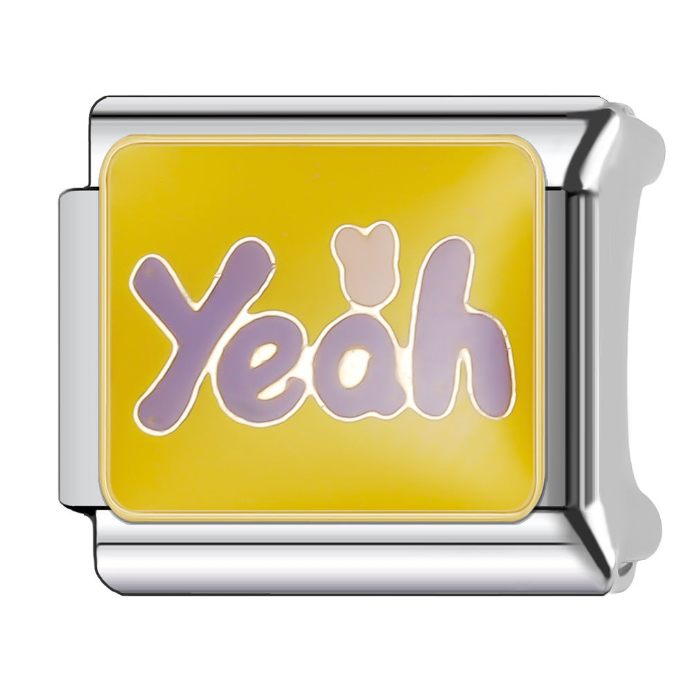 Wholesale Italian Charm Bracelet 9mm DIY Splicing English Series Cute Cartoon Stainless Steel Composable Bracelet