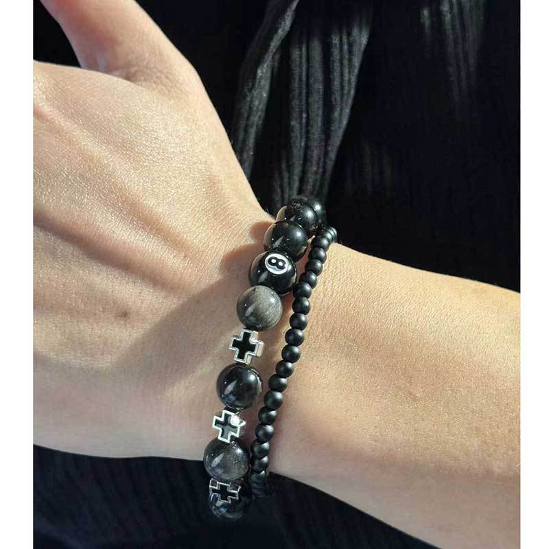 Wholesale Obsidian Cross Bracelet L Black Eight Billiards Bracelet