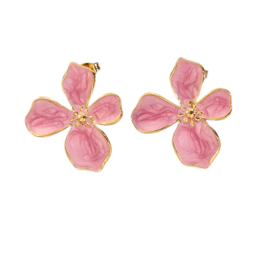 Wholesale Stainless Steel Oil-Drip Earrings,  Petal Flower Butterfly Design,  Stylish Fashion Accessory for Party Wear