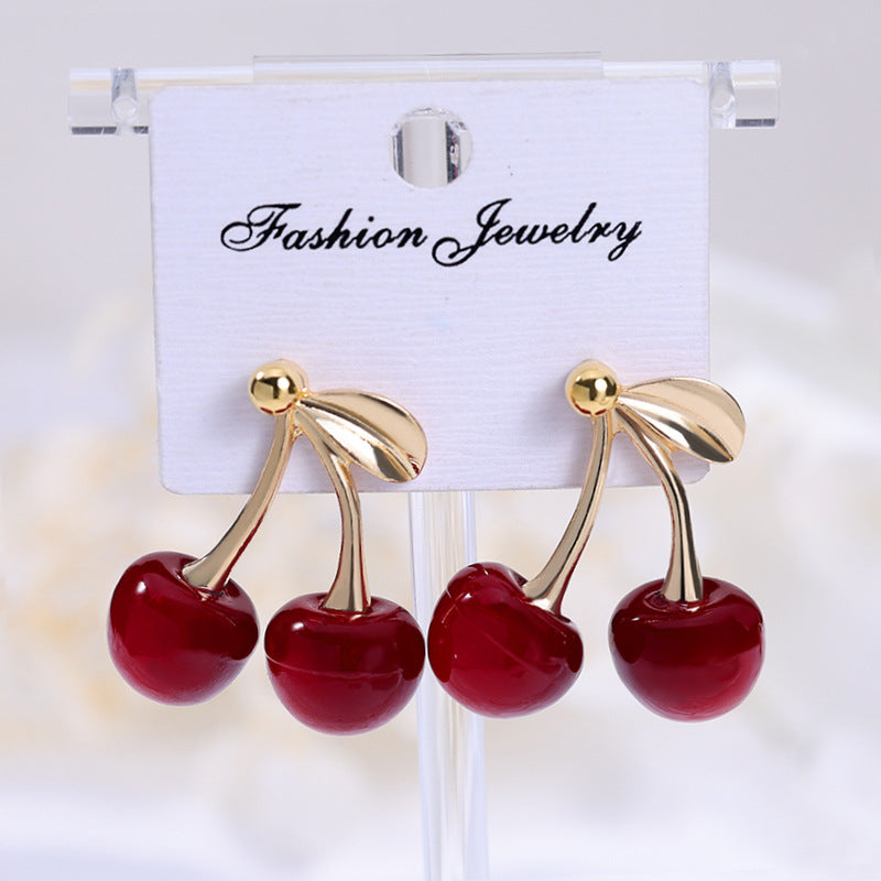 Wholesale  stainless steel red cherry earrings