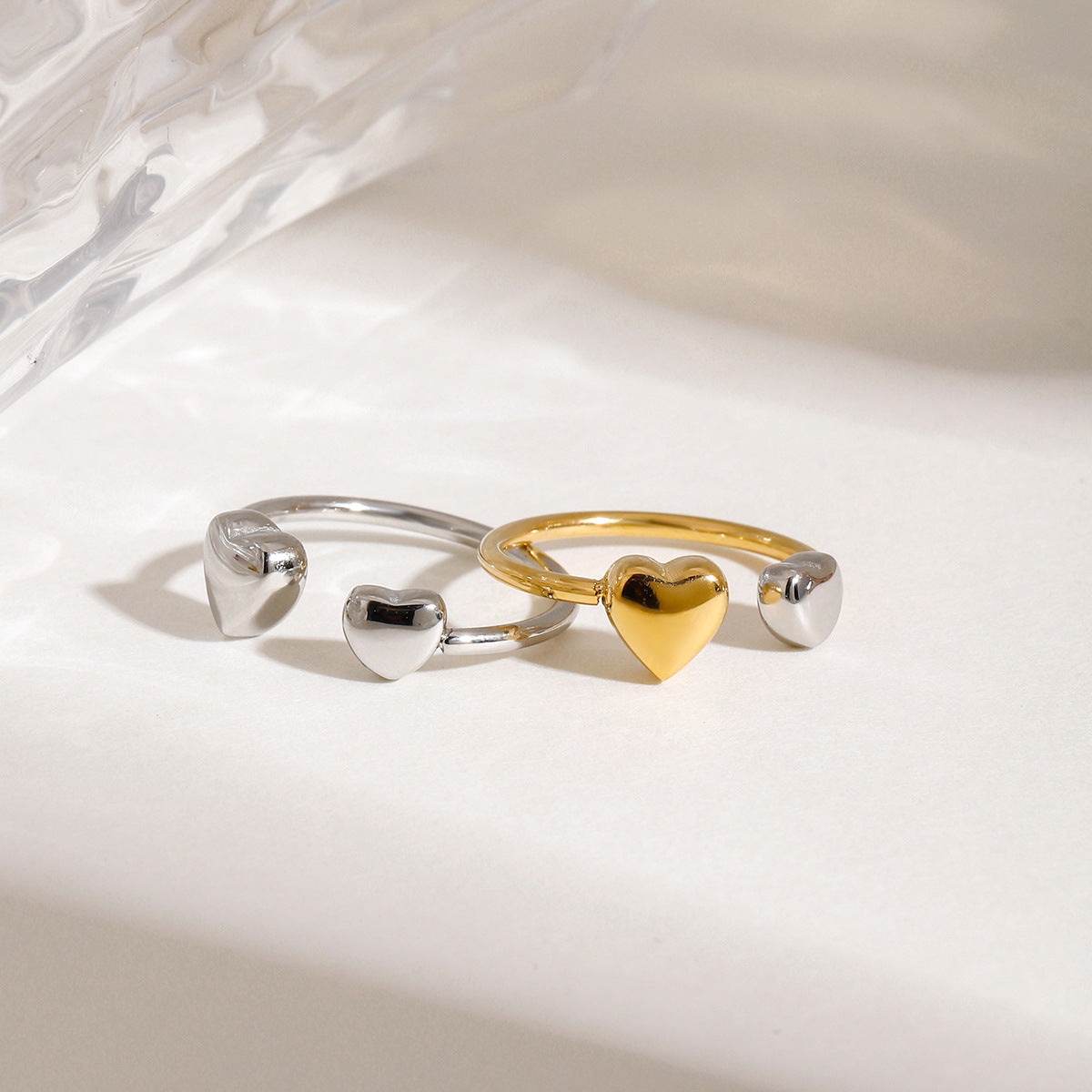 Wholesale 18k gold stainless steel gold and silver color matching love adjustable opening ring