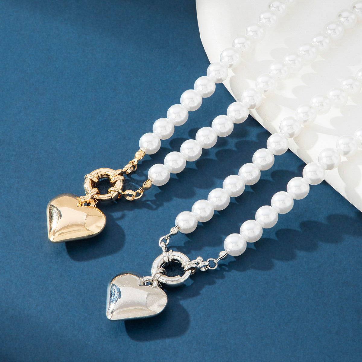 Wholesale  Long  Pearl Peach Heart Love Pendant Multi-layer All-match Necklace