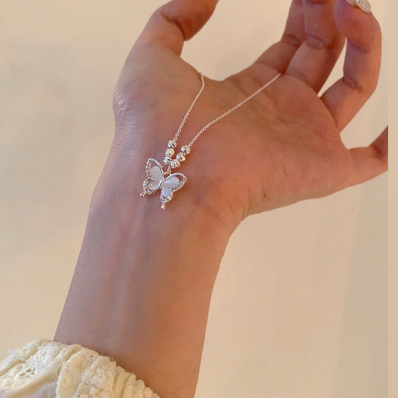 Wholesale Silver Plated Butterfly Pendant Necklace,  New Chinese Style Cat Eye Choker,  Fashion Jewelry Accessory