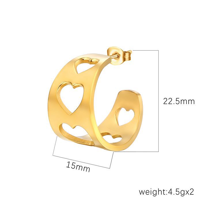 Wholesale  hollow heart C- shaped wide surface stainless steel earrings