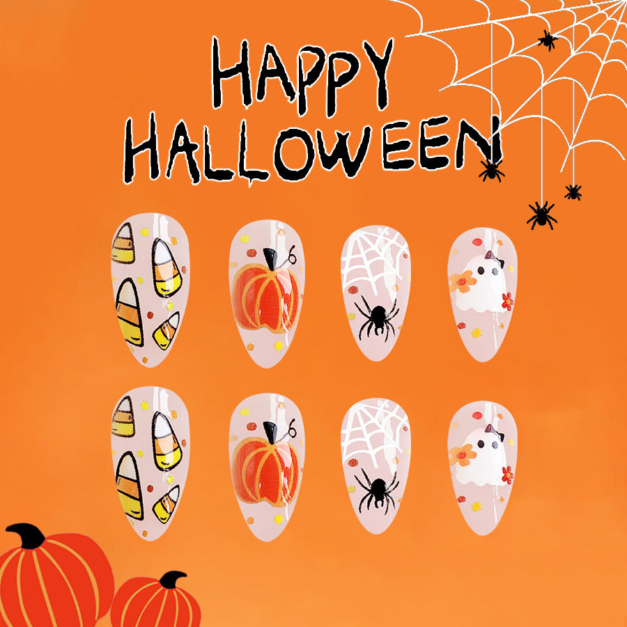 Wholesale 24 Pieces/box Halloween Spider Web Press-on Nails Kits Nail Stickers ACC-NS-GuaiXL077