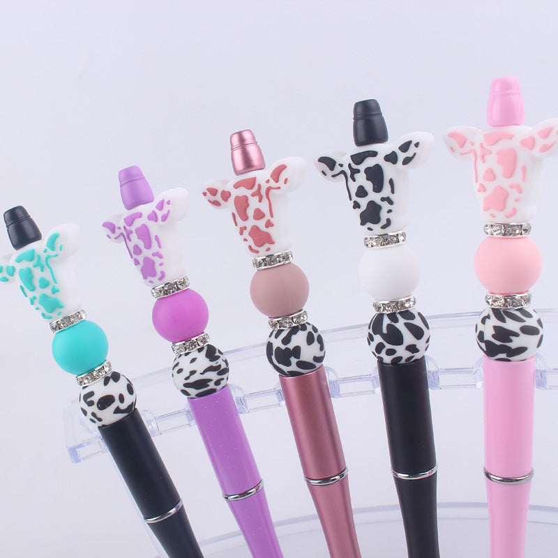 Wholesale creative cartoon cow head pattern silicone beaded pen  ballpoint gel pen