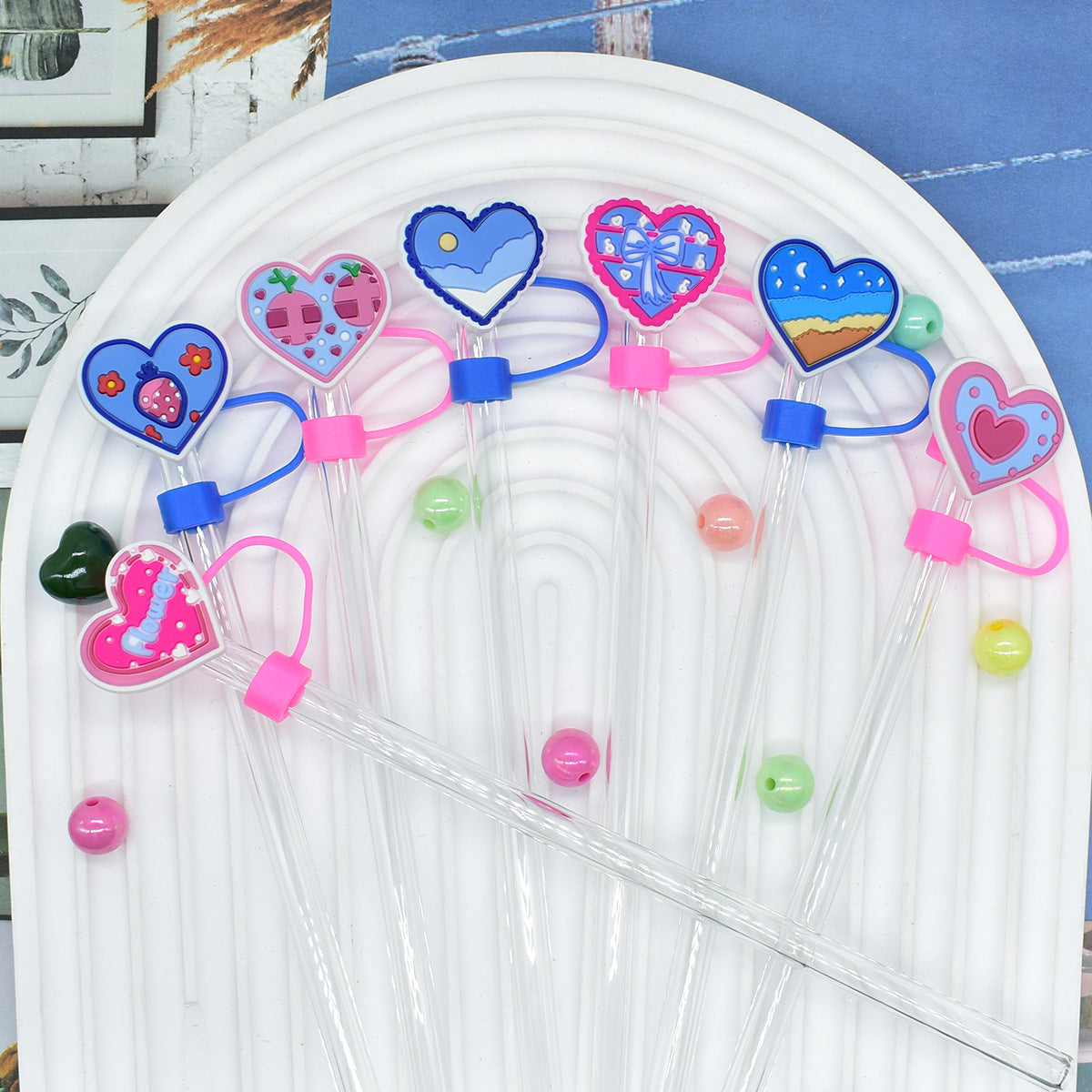 Wholesale Random 100pcs Creative Love 10mm PVC Soft Straw Tube Cap ACC-SCR-RYY097