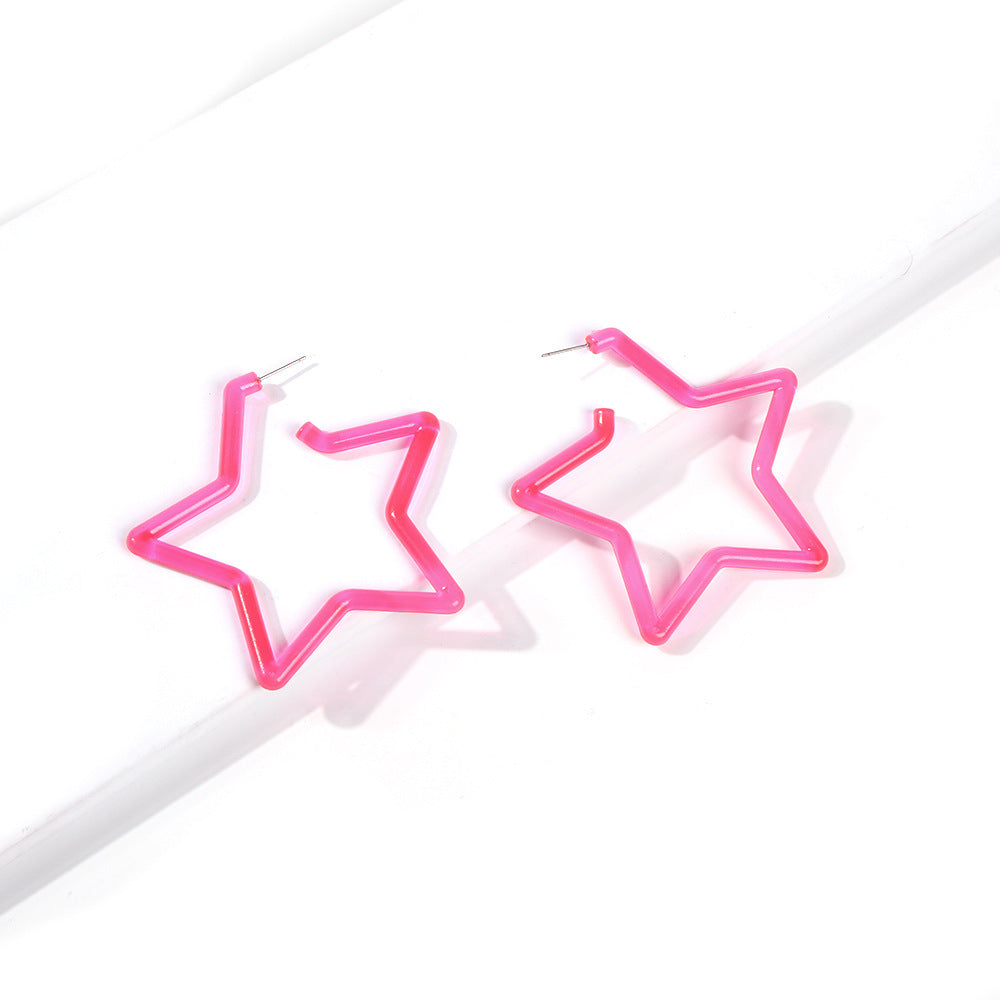 Wholesale Simple rose red heart five-pointed star fluorescent geometric resin earrings fashion personality niche exaggerated earrings for women