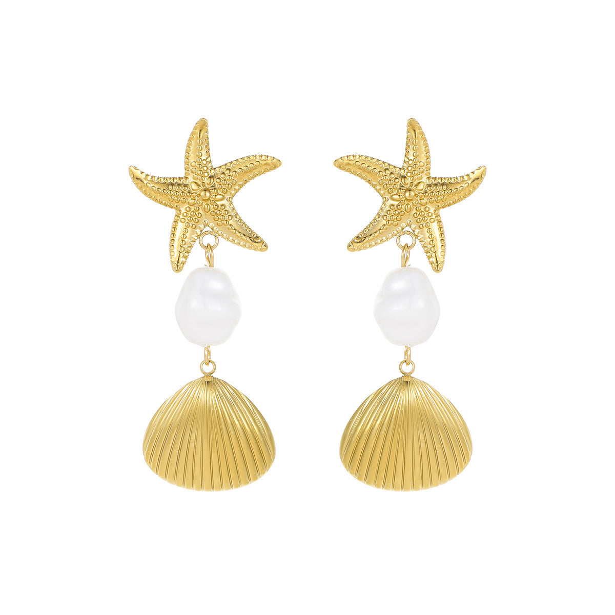 Wholesale Stainless steel starfish pendant earrings fashion metal beach wind earrings