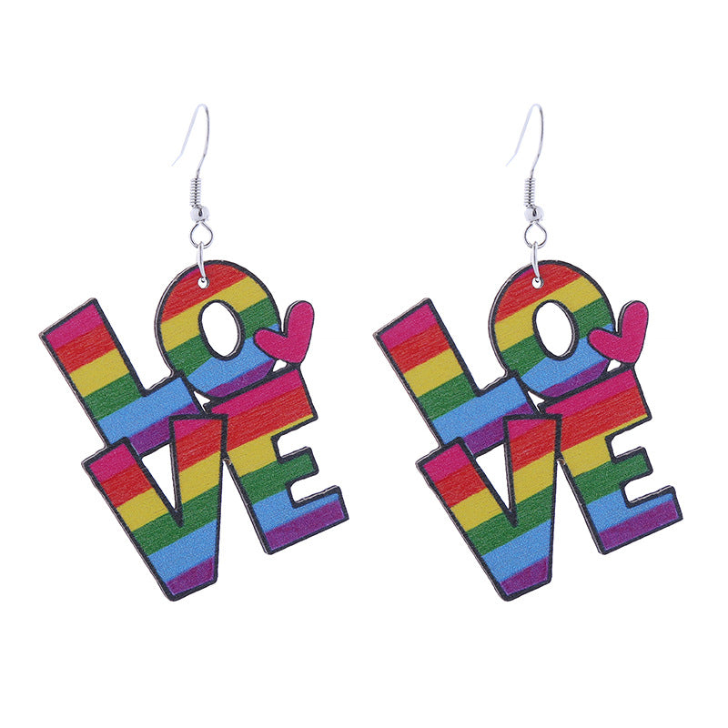 Wholesale Seven Color LOVE Rainbow Wooden Earrings