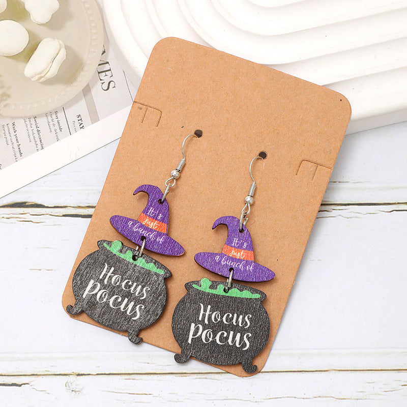 Wholesale  Hat Cat Letter Wooden Earrings