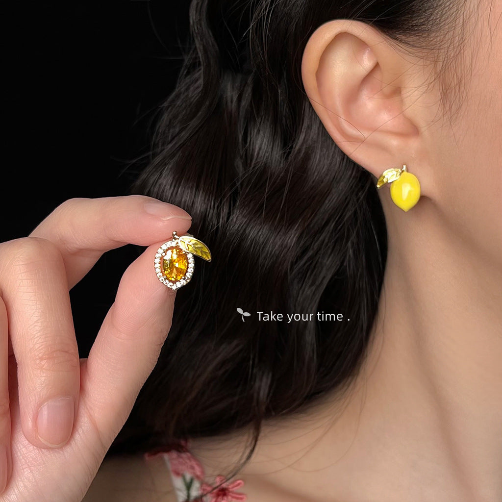 Wholesale  Micro-inlaid Zircon Handmade Glaze Asymmetric Fruit Earrings