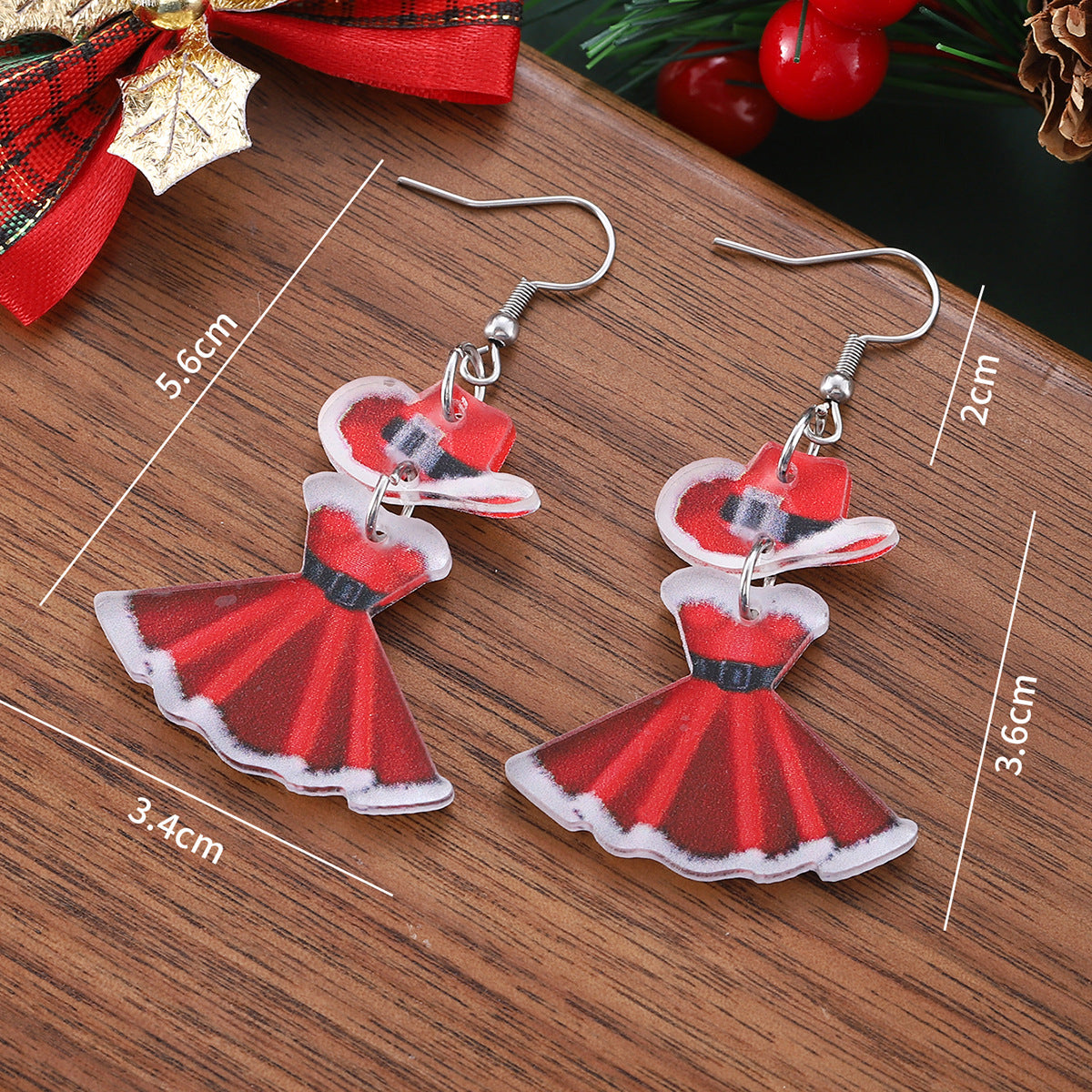 Wholesale Christmas hat Christmas dance skirt splicing pendant earrings acrylic